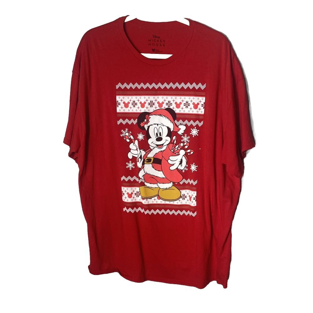 Walt Disney MICKEY MOUSE IN SANTA HAT CHRISTMAS‎ T-Shirt XXL Red - Picture 2 of 6